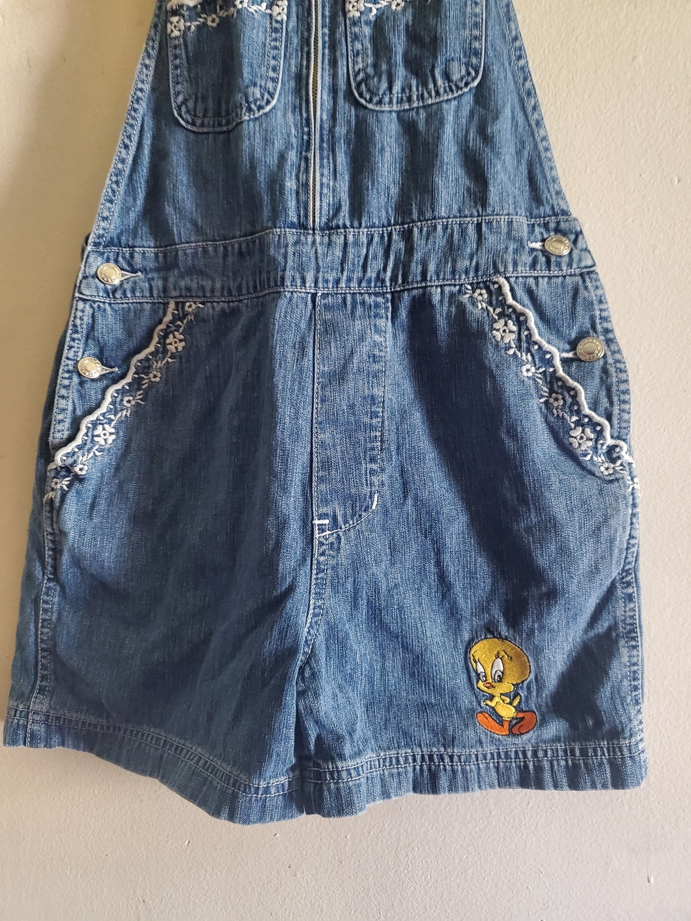 Warner Bros Tweety Short Overalls with Embroidered Accents - Picture 3 of 10